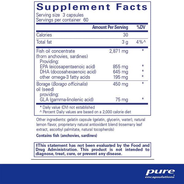 Pure Encapsulations VisionPro EPA/DHA/GLA supplement ingredients