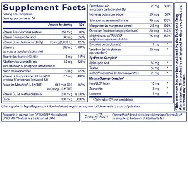 Pure Encapsulations VisionPro Nutrients without zinc supplement ingredients