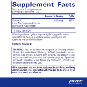 Pure Encapsulations Vitamin A supplements facts