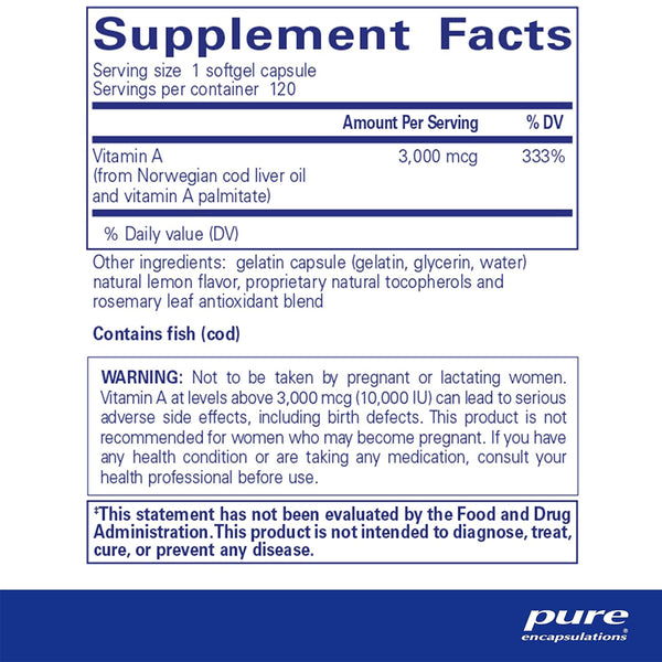 Pure Encapsulations Vitamin A supplements facts