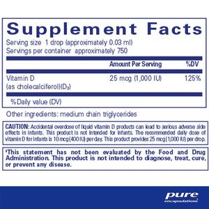 Pure Encapsulations Vitamin D3 liquid Dietary Supplement Ingredients