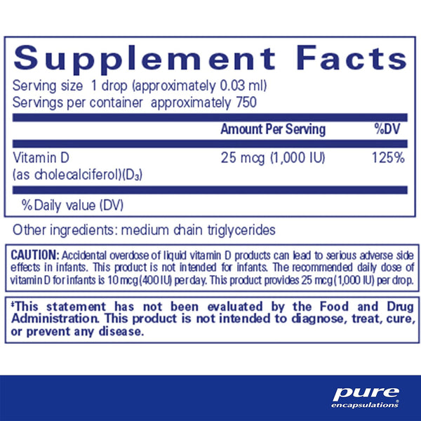 Pure Encapsulations Vitamin D3 liquid Dietary Supplement Ingredients