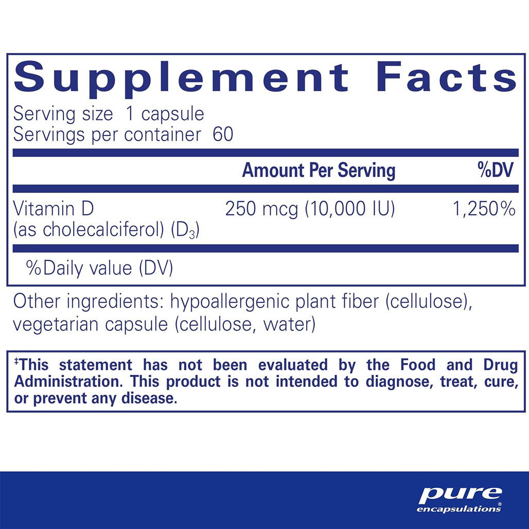 Pure Encapsulations Vitamin D3 supplements facts