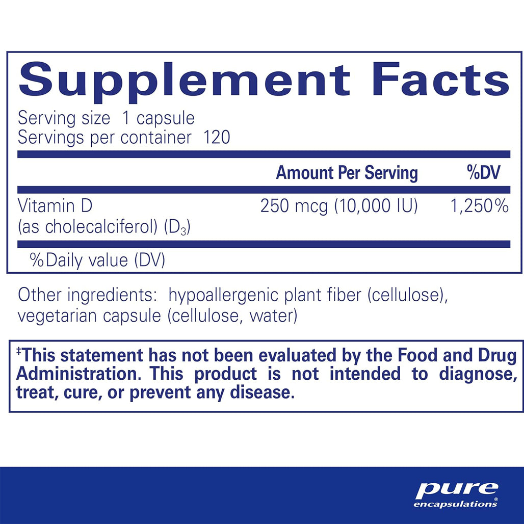 Pure Encapsulations Vitamin D3 supplement ingredients