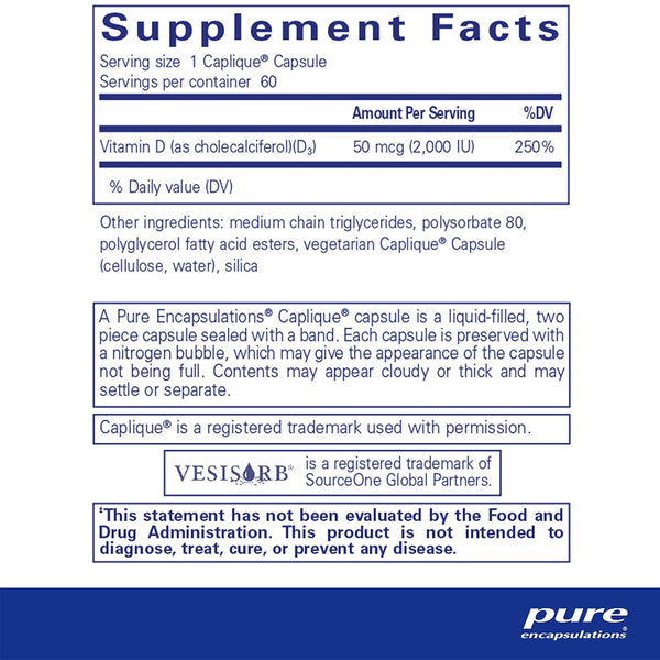 Pure Encapsulations Vitamin D3 VESIsorb supplements facts