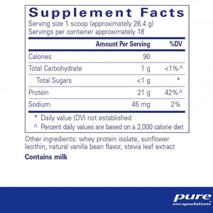 Pure Encapsulations WheyBasics Vanilla supplements facts