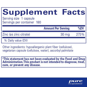 Pure Encapsulations Zinc (citrate) 30 mg supplement ingredients