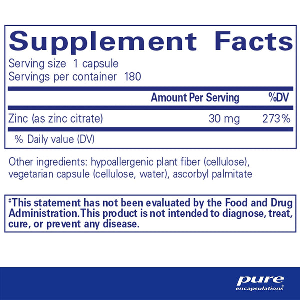 Pure Encapsulations Zinc (citrate) 30 mg supplement ingredients