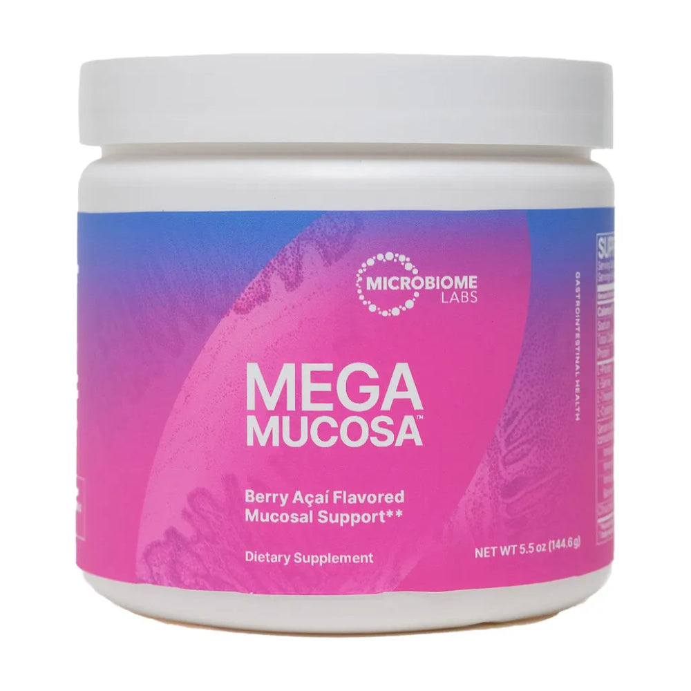 Microbiome Labs MegaMucosa berry acai flavored mucosal support supplement jar