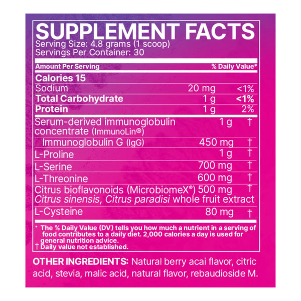 supplement facts panel showing serving size and ingredients for wellness product