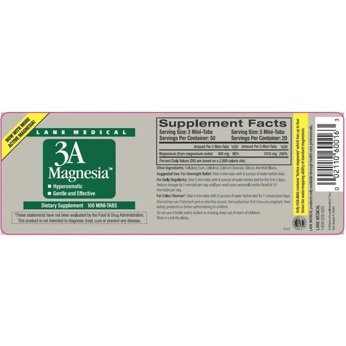 Lane Medical 3A Magnesia Supplement Facts
