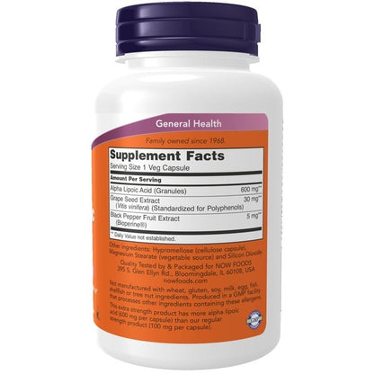 Alpha Lipoic Acid 600 mg NOW - Supplement Ingredients