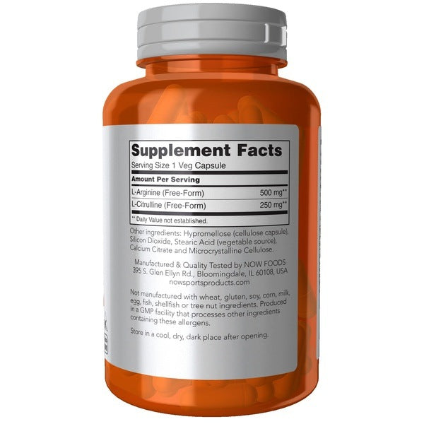 Arginine 500mg Citrulline 250mg NOW SPORTS