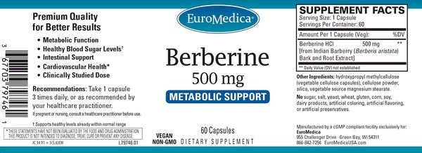 Berberine 500 mg Metabolic Support EuroMedica