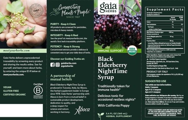 Black Elderberry Nighttime Syrup Gaia Herbs