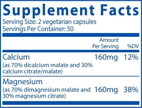 Ingredients of Calcium & Magnesium Dietary Supplement - Calcium, Leucine, Magnesium, Gelatin Capsule