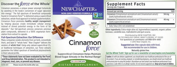 Benefits of Cinnamon Force 30 liquid - 30 Vcaps | New Chapter | Maintains blood sugar levels
