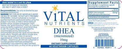 Benefits of DHEA 10mg - 60 Vegetarian Capsules | Vital Nutrients | Hormone Precursor to Androgens