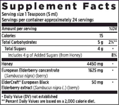 Ingredients of Elderberry Syrup 24 servings dietary supplement - european elderberry concentrate