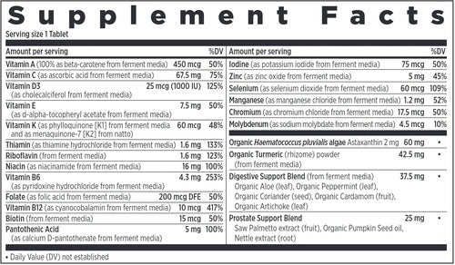 Ingredients of Every Man's One Daily 55+ dietary supplement - vitamin A, vitamin C, vitamin D3