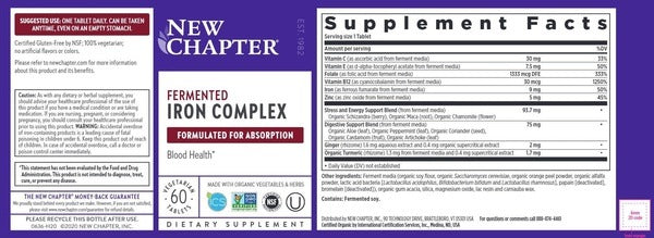 Benefits of Fermented Iron Food Complex - 60 VTabs | New Chapter | Promotes blood health