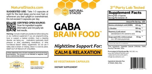 Benefits of Gaba Brain Food - 60 Vegan Capsules | Natural Stacks | Support Mental Calmness