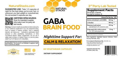 Benefits of Gaba Brain Food - 60 Vegan Capsules | Natural Stacks | Support Mental Calmness