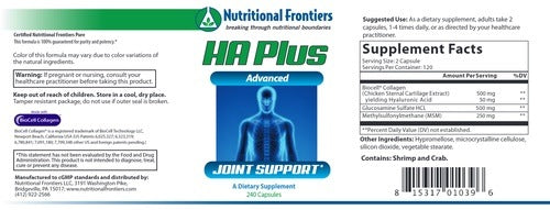 Benefits of HA Plus - 240 Capsules| Nutritional Frontiers | Supports Connective Tissues Functions