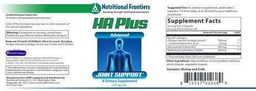 Benefits of HA Plus - 120 Capsules| Nutritional Frontiers | Supports Connective Tissues Functions