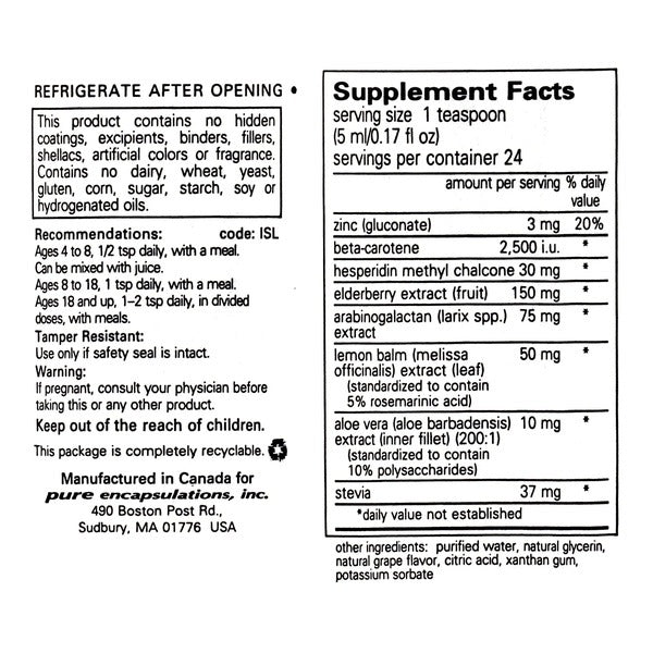 Pure Encapsulations Immune Support Liquid Supplement Ingredients 
