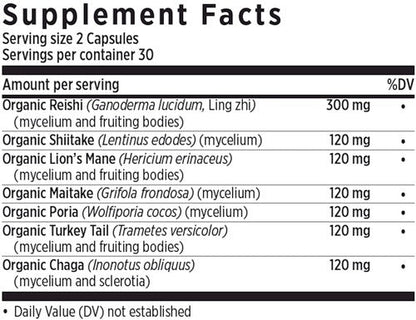 Ingredients of  Immune Support Reishi & Shiitake dietary supplement - organic reishi, organic shiitake
