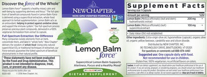 Benefits of Lemon Balm Force  - 60 Veg Caps| New Chapter | supports healthy mood, calmness