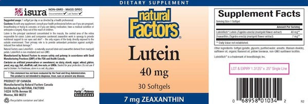 Benefits of Lutein 40 mg - 30 Softgels | Natural Factors | support for the skin and eyes