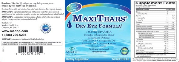 MaxiTears Dry Eye Formula Maxivision - 1000mg EPA/DHA Complex of Salmon Oil Blend