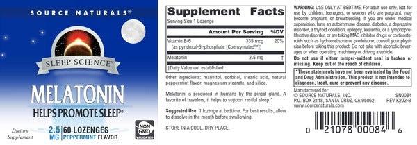 Melatonin 2.5 mg Peppermint Source Naturals - Promote Sleep Cycle