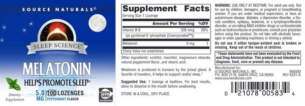 Melatonin 5 mg Peppermint Source Naturals