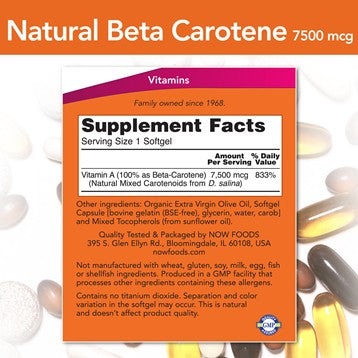 Natural Beta Carotene 25,000 IU 90 gels NOW