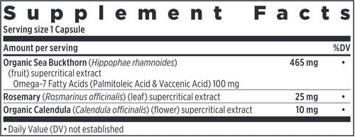 Ingredients of Omega 7 dietary supplement - organic sea buckthorn, rosemary, organic calendula
