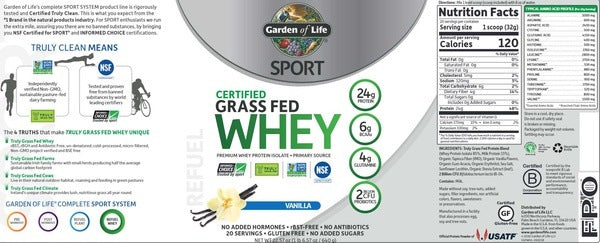 Organic Whey Protein Vanilla Garden of Life Sport