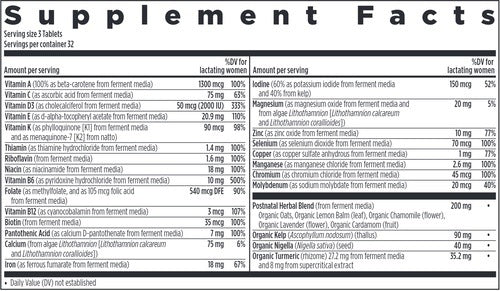 Ingredients of Perfect Postnatal 96 tabs dietary supplement - vitamin A, vitamin C, niacin