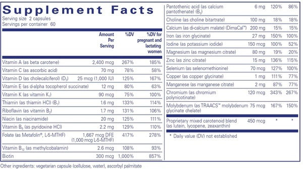 Pure Encapsulations PreNatal Nutrients supplements facts