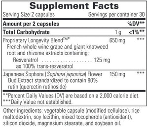 Integrative Therapeutics Resveratrol Ultra 60 vegcaps supplement facts
