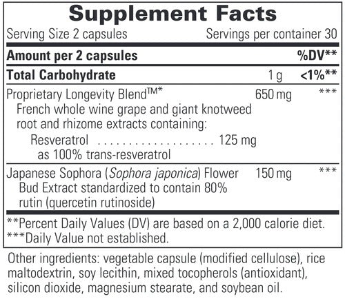 Integrative Therapeutics Resveratrol Ultra 60 vegcaps supplement facts