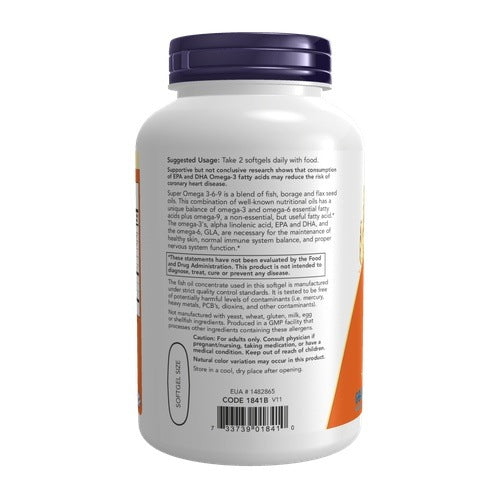Super Omega 3-6-9 1200 mg 180 softgels NOW