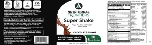 Super Shake Chocolate 30 servings Nutritional Frontiers