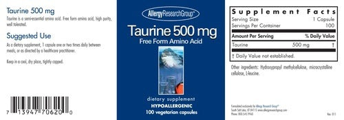 Buy Allergy Research Group Taurine 500 mg - 100 Vegcaps