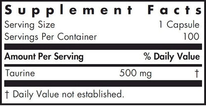 Allergy Research Group Taurine 500 mg vegcaps label