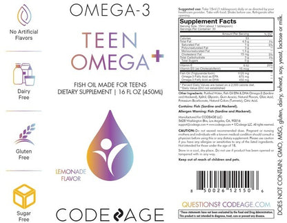 About Teen Omega + by CodeAge - 16 FL OZ | Essential Fatty Acids EPA & DHA