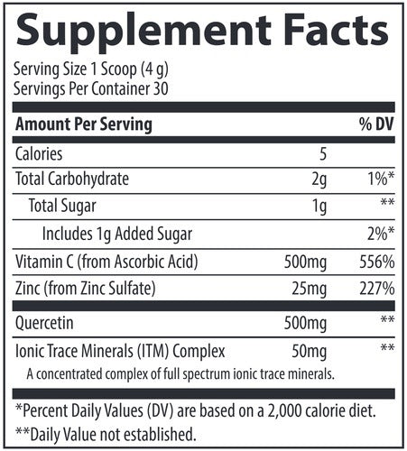 Trace Minerals Quercetin + Zinc powder 500 mg quercetin, 25 mg zinc orange cream flavor Trace Minerals Research