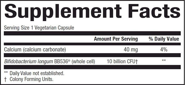 Ingredients of TravelBiotic 10 Billion dietary supplement - Bifidobacterium longum, Calcium